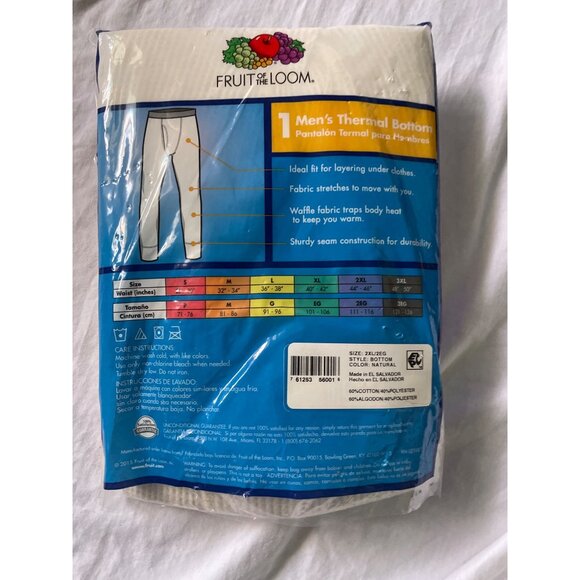 Fruit Of The Loom Mens Thermal Bottom 2XL/2EG Natural Color Cotton/Polyester Ble - Picture 10 of 10